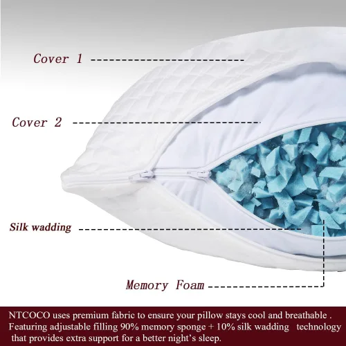 Vista 4 de NTCOCO Almohadas de cama de espuma viscoelástica trituradas para dormir, tamaño estándar, con almohada hipoalergénica extraíble lavable para dormir