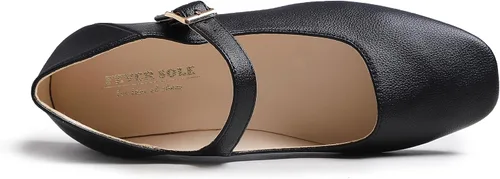 Vista 2 de FEVERSOLE Zapatos planos Mary Jane de moda con punta cuadrada y hebilla fácil de poner