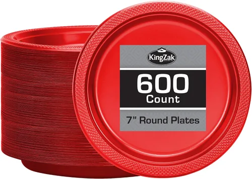 Vista 44 de Hanna K. Signature - Platos de plástico negro para fiesta, platos desechables de 7 pulgadas, 50 unidades, suministros de fiesta para aperitivos