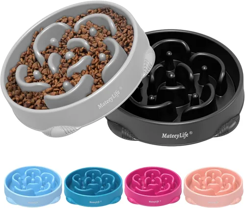 Vista 24 de MateeyLife Paquete de 2 cuencos para perros de alimentación lenta, 1 taza A-Azul claro y azul oscuro