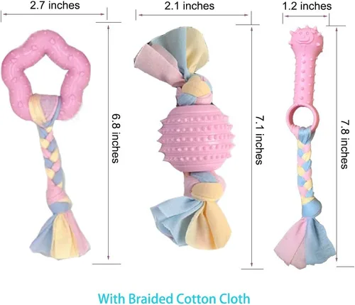 Vista 2 de Volacopets Juguetes interactivos para cachorros para dentición de perros pequeños, juguete masticable de goma suave, conejito rosa, raza pequeña