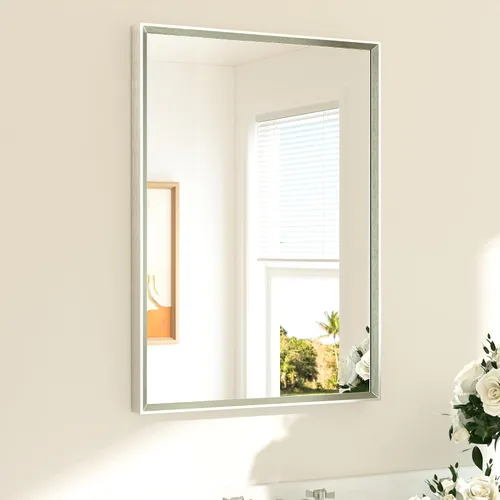 Vista 39 de TETOTE Espejo de baño dorado cepillado de 20" x 30", espejo de tocador de baño rectangular de latón dorado cepillado con marco biselado para sobre
