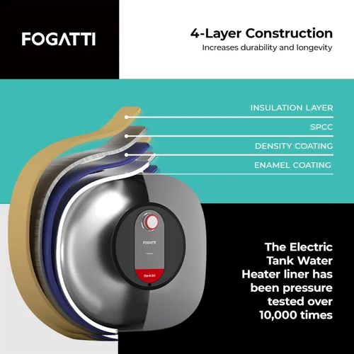 Vista 4 de Fogatti Mini calentador de agua eléctrico de 2.5 galones 1440 W, montaje en pared/piso, gris