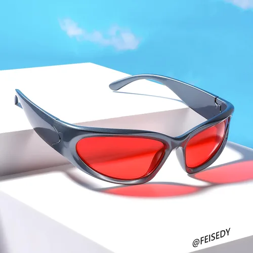 Vista 5 de FEISEDY Gafas de sol futuristas envolventes ovaladas y frescas Y2K con marco grueso, vintage de los años 90 para hombres y mujeres, B2951