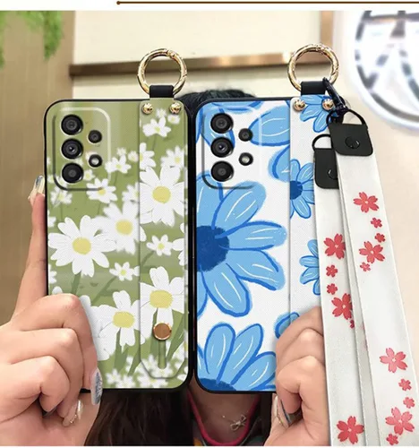 Vista 5 de Funda cruzada compatible con Samsung Galaxy A12 5G, con correa para la muñeca, cordón de silicona suave a prueba de golpes, funda protectora