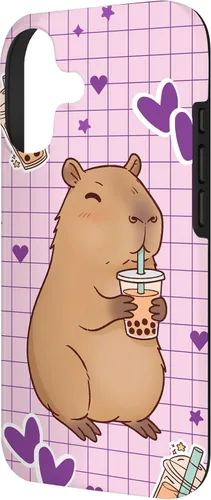 Vista 2 de Funda Kawaii Anime Capybara Beber Boba Bubble Tea Kids Girls para iPhone 17