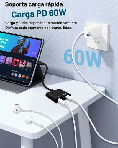 Vista 2 de Seulliya Adaptador USB C a 3.5mm para Auriculares y Cargador, Divisor 2-en-1 de Audio y Carga Rápida para Apple iPhone 17/16/15/Pro/Pro Max, iPad
