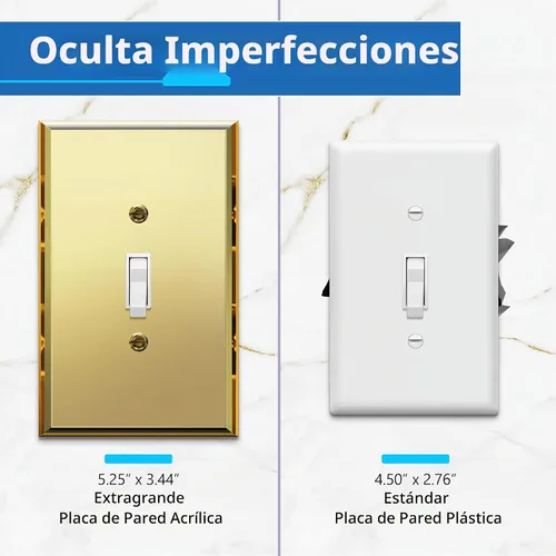 Vista 2 de LIDER - Placa de pared reflectante para interruptor de palanca, de gran tamaño, 1 banda, acrílico Dorado