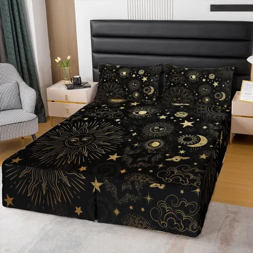 Vista 15 de Falda de cama individual de girasol, flores soleadas con esquinas divididas, faldas de cama bohemias florales amarillas, falda de cama para plantas