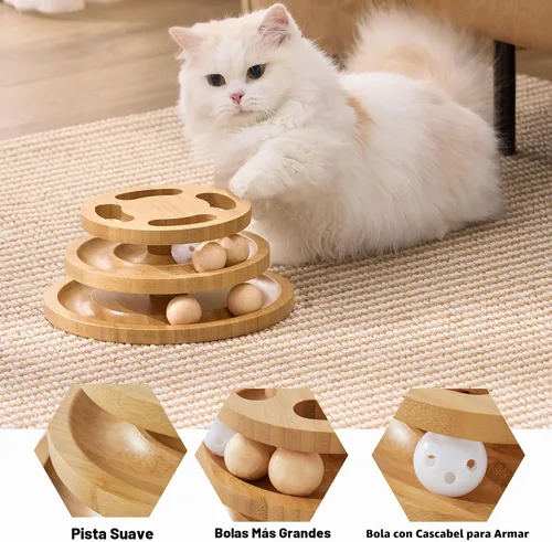 Vista 4 de ZOMISIA Juguete de Pista de Bola para Gatos con Rompecabezas en la Parte Superior y Campana DIY, Juguetes de Madera para Gatos de Interior, Torre