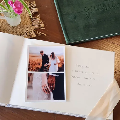 Vista 3 de Libro de invitados de terciopelo de lujo (100 páginas, 5.64 oz/m²) – Libro de visitas de registro de registro, recuerdo y libro de fotos Polaroid