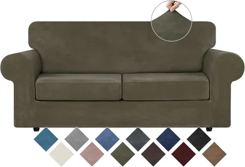 Vista 55 de WEERRW 4 Piezas Fundas de Terciopelo de Alta Elasticidad para Sofá de 3 Cojines Fundas de Sofá, Protector de Muebles Lavable con Parte Inferior