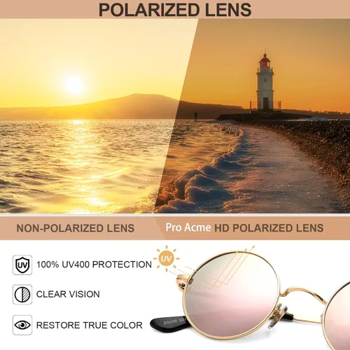Vista 6 de Pro Acme - Gafas de sol polarizadas redondas para hombre y mujer, estilo John Lennon