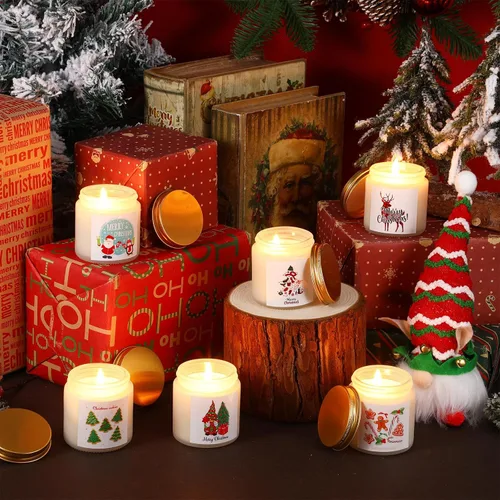 Vista 4 de MTLEE 24 velas en tarro de Navidad a granel, velas perfumadas de Navidad, velas de cera natural, de larga duración, para Navidad, regalos de boda