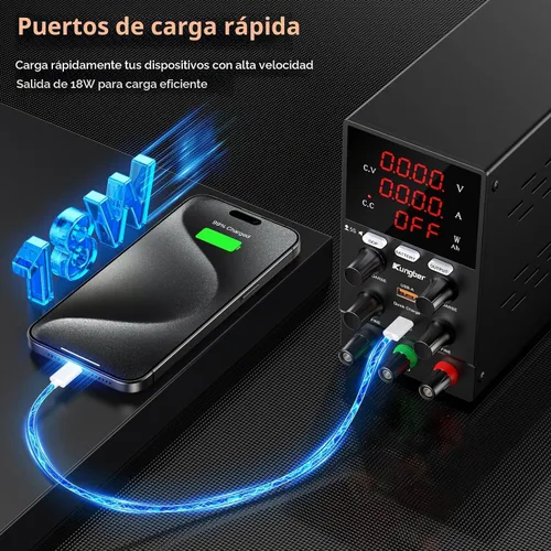 Vista 5 de Fuente de alimentación de CC variable, fuente de alimentación de banco de CC regulada de conmutación ajustable de 30 V 10 A con modo de carga