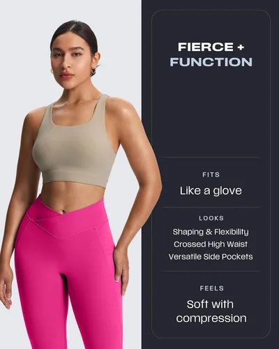 Vista 70 de Aoxjox Trinity - Pantalones de yoga de cintura alta con bolsillos para mujer, control de abdomen, cintura cruzada, leggings de entrenamiento suaves
