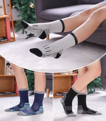 Vista 5 de LINEMIN Calcetines de senderismo de lana merino para niños y niñas, cálidos, gruesos, térmicos, acolchados, para invierno, 6 pares