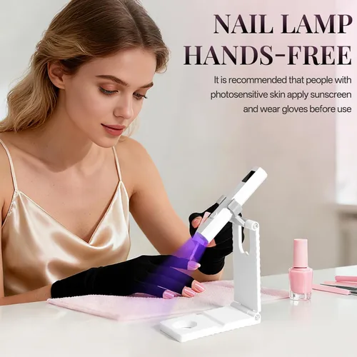 Vista 7 de krofaue Luz UV para uñas con soporte, lámpara UV recargable inalámbrica con pantalla digital, 2 temporizadores, curación flash manos libres