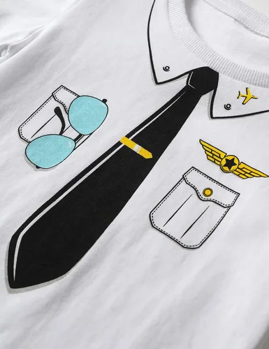 Vista 4 de Camiseta de manga corta con estampado de algodón para niños y niños pequeños, camiseta de cuello redondo, 2T-L