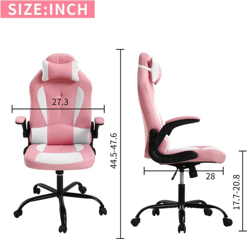 Vista 2 de Silla de oficina en casa, linda silla de juegos Kawaii rosa para niña, ergonómica, escritorio de carreras, oficina, ajustable, con respaldo alto