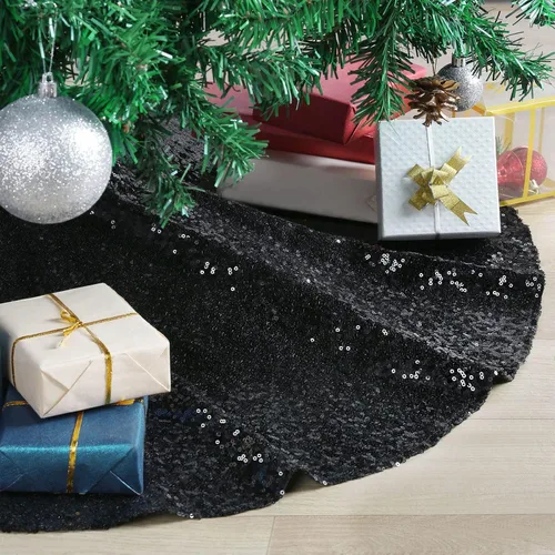 Vista 8 de Falda de árbol de Navidad plateada de 36 pulgadas, falda de árbol de Navidad con lentejuelas brillantes, decoraciones de Navidad con purpurina