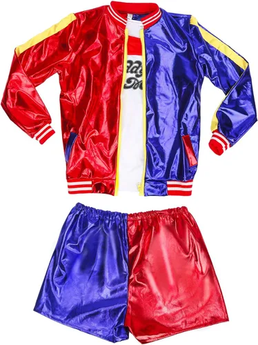 Vista 6 de Disfraces de Halloween para niñas, disfraces de Joker con chaqueta, pantalones cortos, camiseta, fácil de usar para disfraces de cosplay de niños