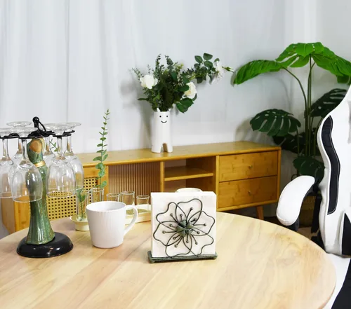 Vista 8 de OwlGift Servilletero de estilo floral, dispensador de pañuelos independiente, almacenamiento de servilletas para mesa de comedor, para el hogar