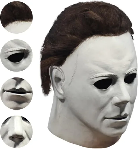 Vista 2 de Máscara de Halloween de Michael Myers de látex de terror realista original de Mike Myers (Blanco - Bricolaje gratis)