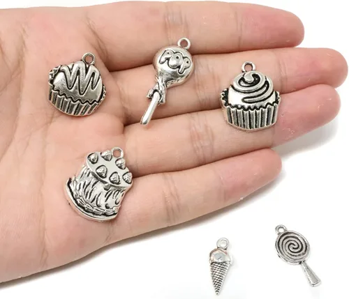 Vista 3 de Honbay 70 dijes de aleación para tartas, piruletas, helados, magdalenas, alimentos, colgantes para aretes, pulseras, collares, joyería (7 estilos)