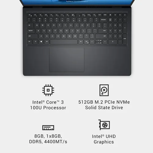 Vista 8 de Dell 15.6 Laptop, FHD, Intel Core 3 100U, 8GB RAM, Windows 11 Home