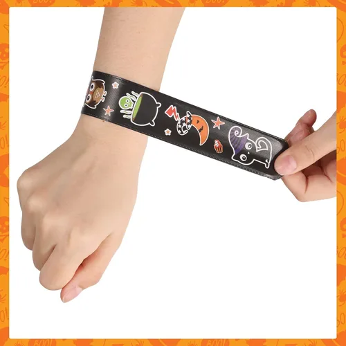 Vista 4 de MGparty 72 pulseras de Halloween Slap 24 diseños temáticos de Halloween, araña, calabaza, fantasma, zombi, murciélago, brujas, pulseras a presión