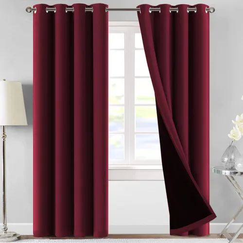 Vista 9 de MeilleMaison Paneles de cortina 100 % opacas para ventana de dormitorio, bloqueo de luz completa, de 84 pulgadas de largo, con aislamiento térmico