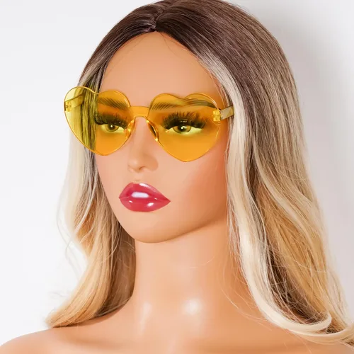 Vista 7 de Fengek 6 lentes de sol en forma de corazón, sin marco, transparentes, regalos de fiesta para niñas y mujeres