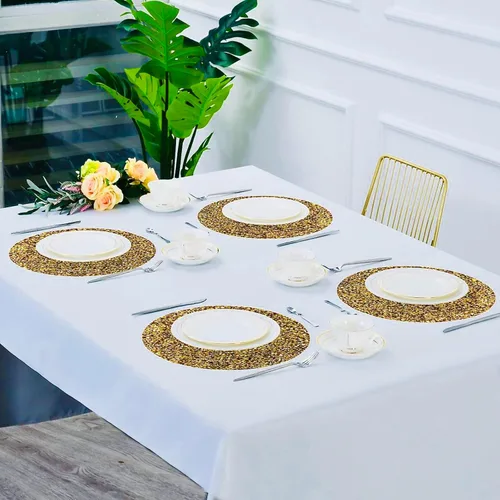 Vista 4 de Manteles Individuales Dorados Tapete Dorado Resistente al Calor Decoración de Diamante Triturado Decoración de Pedrería Decoraciones de Otoño