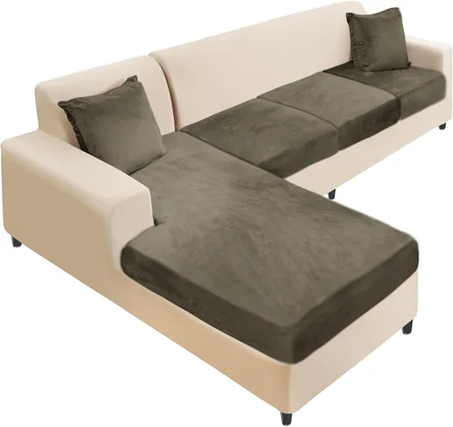Vista 65 de NAISI Fundas de cojín de sofá de terciopelo elásticas de 1 pieza, fundas de asiento de sofá o respaldo, fundas suaves individuales para sofá Beige