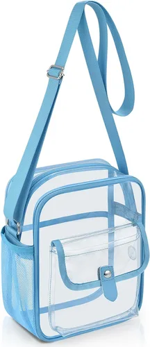 Vista 20 de Bolso bandolera transparente SPODEARS para eventos en estadios y conciertos - Cartera con correa de hombro ajustable con 1 soporte para botella