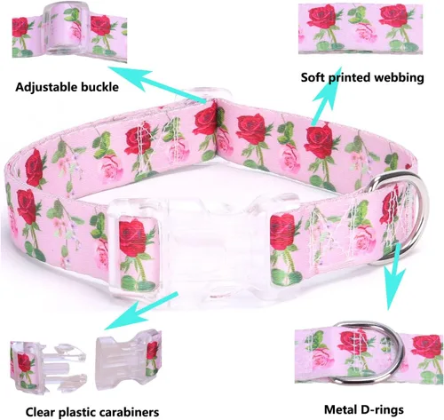 Vista 2 de Serijoars Collar de perro para cachorros con estampado floral para perros pequeños, medianos y grandes, con hebilla de liberación rápida para niñas