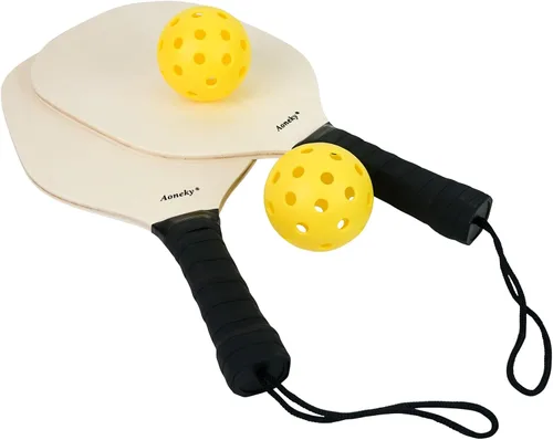 Vista 6 de Aoneky Juego de paletas de pickleball de madera para interiores o exteriores