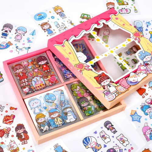 Vista 10 de Conjunto de calcomanías lindas de animales (100 hojas) - Kawaii transparentes de PET de dibujos animados decorativos para álbum de recortes, diario