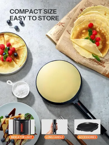 Vista 5 de Máquina eléctrica de crepé, máquina portátil de 8 pulgadas con placa de inmersión antiadherente, control automático de temperatura, sartén