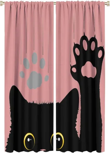 Vista 12 de Cortinas opacas de gato abstracto, arte simple, universo planeta, dibujos animados, lindo, divertido, colorido, gato, azul, niños, niñas, niños