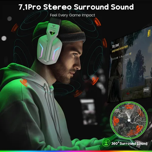 Vista 2 de 7.1 Auriculares inalámbricos para juegos para PS5, auriculares USB de 2.4 GHz con micrófono para PC, PS4, PS5, Switch, Mac, Bluetooth 5.4, sonido