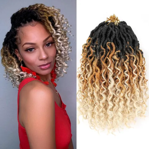 Vista 9 de Goddess Locs - 8 paquetes de cabello de ganchillo Goddess Locs de 10 pulgadas, pelo corto de imitación de ganchillo con rizos pre-enrollados