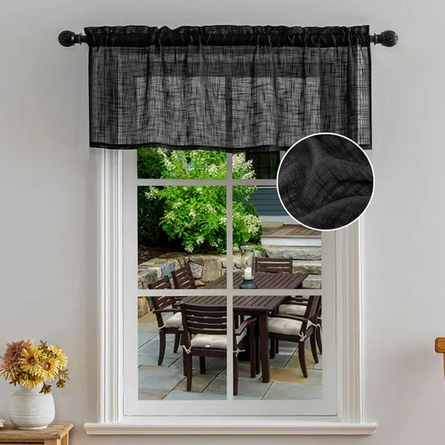 Vista 12 de Beda Home - Paneles de cortina texturizados de lino para cocina, sala de estar; paneles cortos rústicos filtrantes de luz para ventanas pequeñas