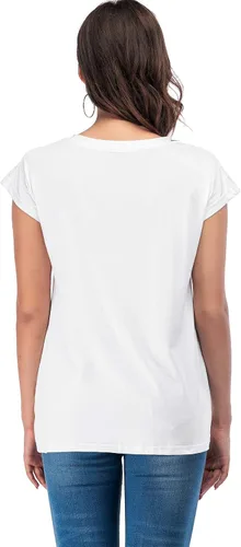 Vista 4 de MSHING Camisetas casuales de manga corta con cuello en V para mujer, holgadas, básicas, lindas camisetas