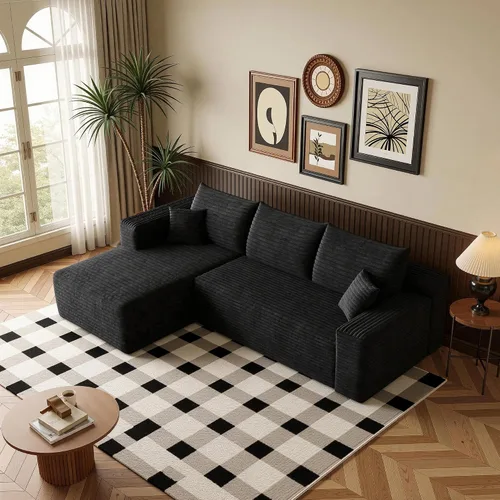 Vista 48 de Sofá modular moderno de 96 pulgadas para sala de estar, sofá modular tapizado sin hueso con bolsillos, cómodo sofá nube con diván en forma de L Negro