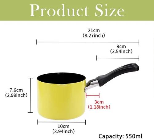 Vista 2 de Mini cacerola, calentador de mantequilla antiadherente verde de 0.5 cuartos de galón con asa, 2 boquillas de vertido, olla de leche múltiple olla