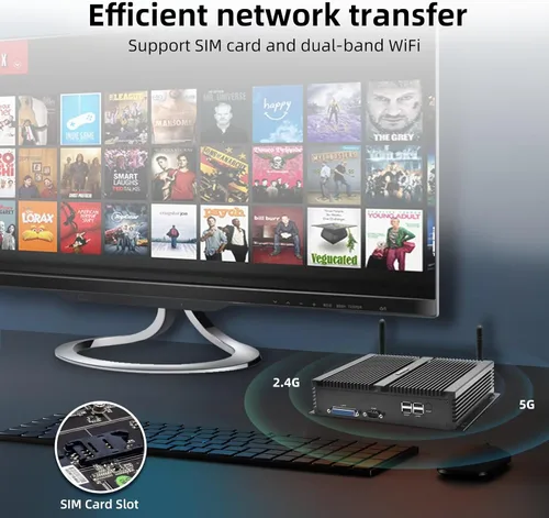 Vista 6 de PC sin ventilador, Mini PC industrial Core i7-8550U, Mini PC 8G DDR4 128G SSD, soporte de pantalla triple 4K@60Hz salida, HDMI, DP, EDP, Dual NIC