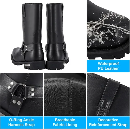 Vista 2 de Botas de motocicleta para hombre, impermeables, de piel sintética, botas de media pantorrilla para hombres