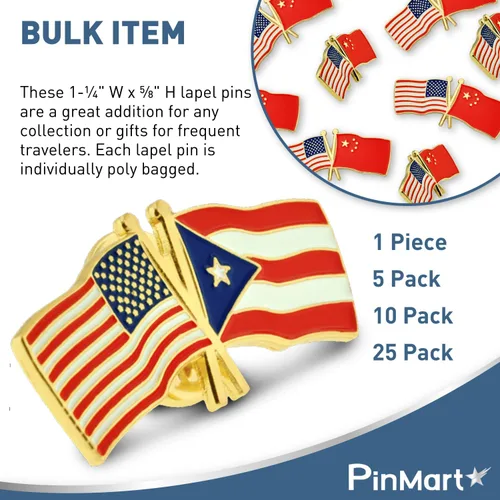 Vista 7 de PinMart Pin de solapa esmaltado con bandera de la amistad cruzada de Estados Unidos y el mundo